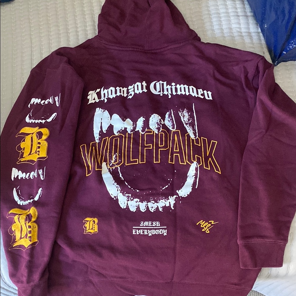 Khanzat Chimaev Wolfpack Hoodie Size XL- Maroon and Yellow